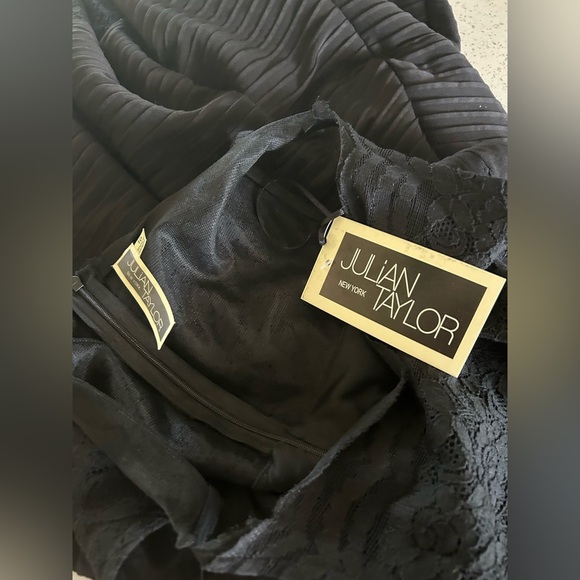 Julian Taylor Elegant Black Lace accent flared sleeveless midi dress size 10 NWT - Picture 6 of 6